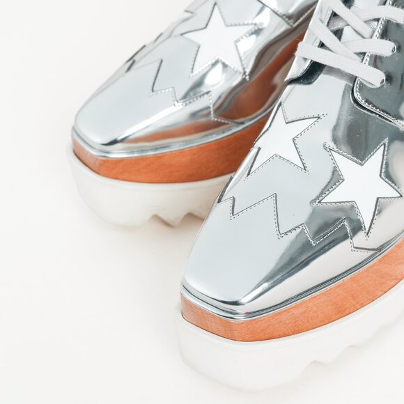 Stella McCartney Elyse Silver Star Vegan-Leather Lace-Up Platforms - Picture 6 of 11